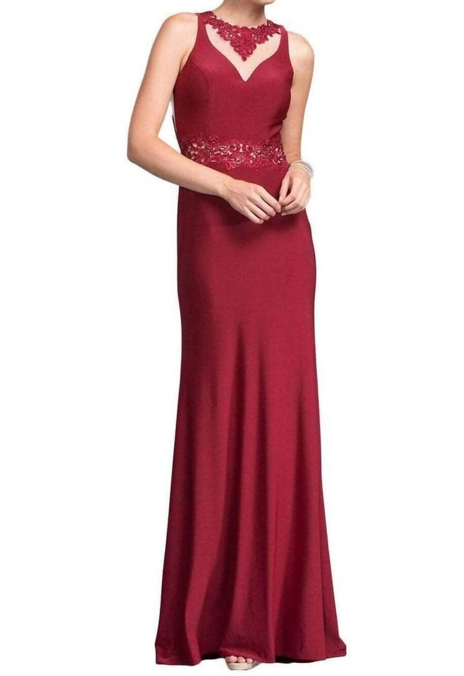 NEW ASPEED DESIGN sleeveless embellished prom maxi dress in burgundy